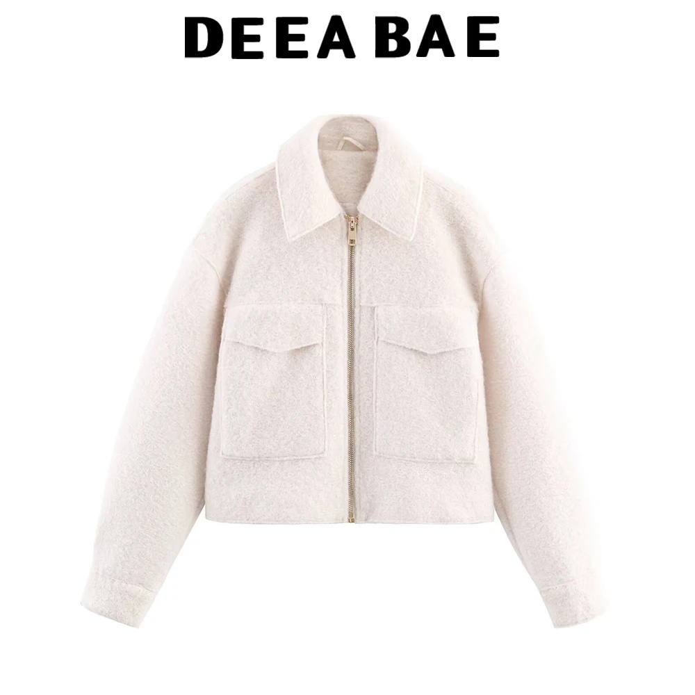 

DEEABAE 2025 осенний новый продукт, женская модная куртка с воротником, свободная ткань с бисером, нагрудный карман, куртка, пальто