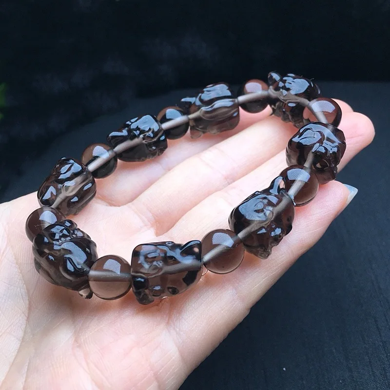 Rough Stone Icy Obsidian Fengjiu Single CircleBracelet Carved Nine-Tailed Necklace for Men and Women