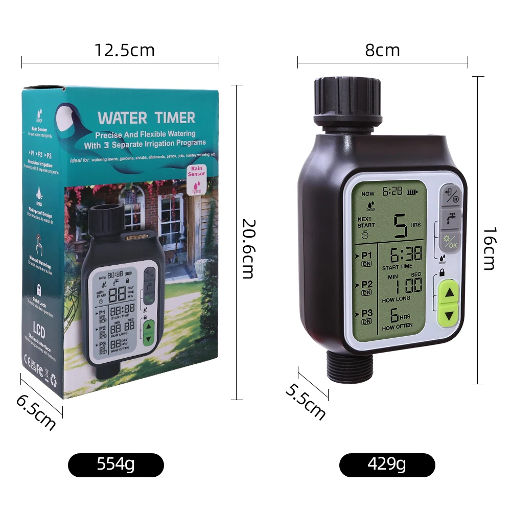 Garden Automatic Irrigation Water Timer With Rain Sensor Outdoor 3 Separate Irrigation Programs Irrigation Control System