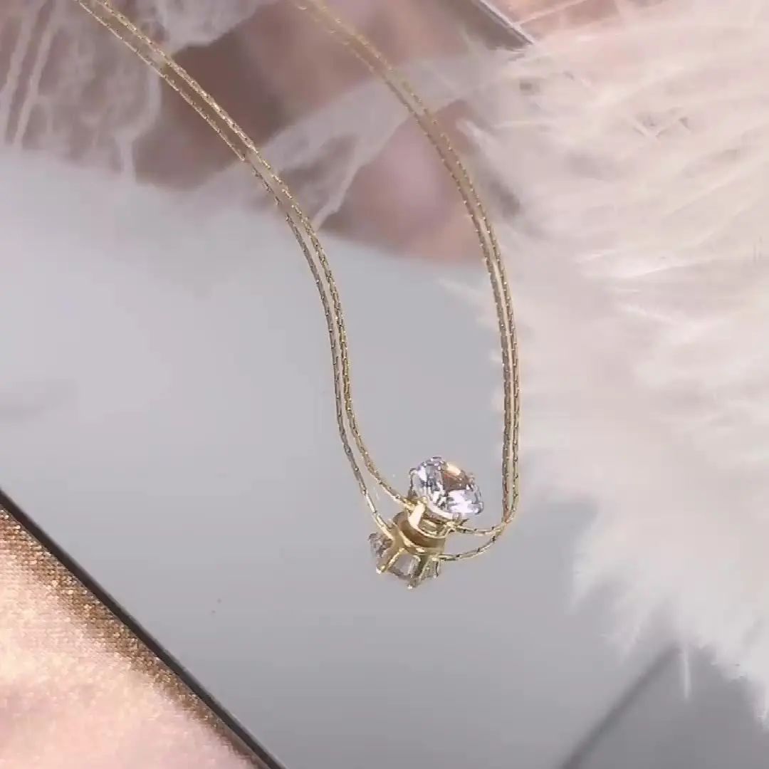 Peri'sbox داينتي الحد الأدنى سوليتير الزركون حلية قلادة مكافحة تشويه الفولاذ المقاوم للصدأ سلسلة مستديرة واضحة تشيكوسلوفاكيا حجر قلادة جديد