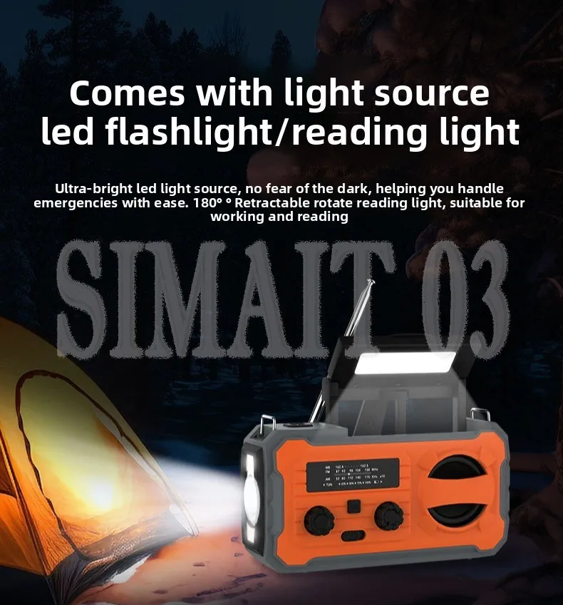 Solar Crank Emergency Radio | AM/FM with Power Bank & Flashlight | Portable Outdoor Survival Weather Radio  4000mah