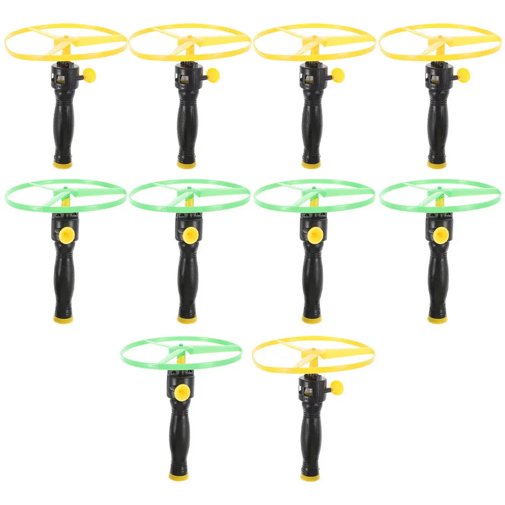 10Sets Flying Disc Saucer Handheld Pull String Launcher Outdoor Party Favors Flying Discs for Fly Shooter