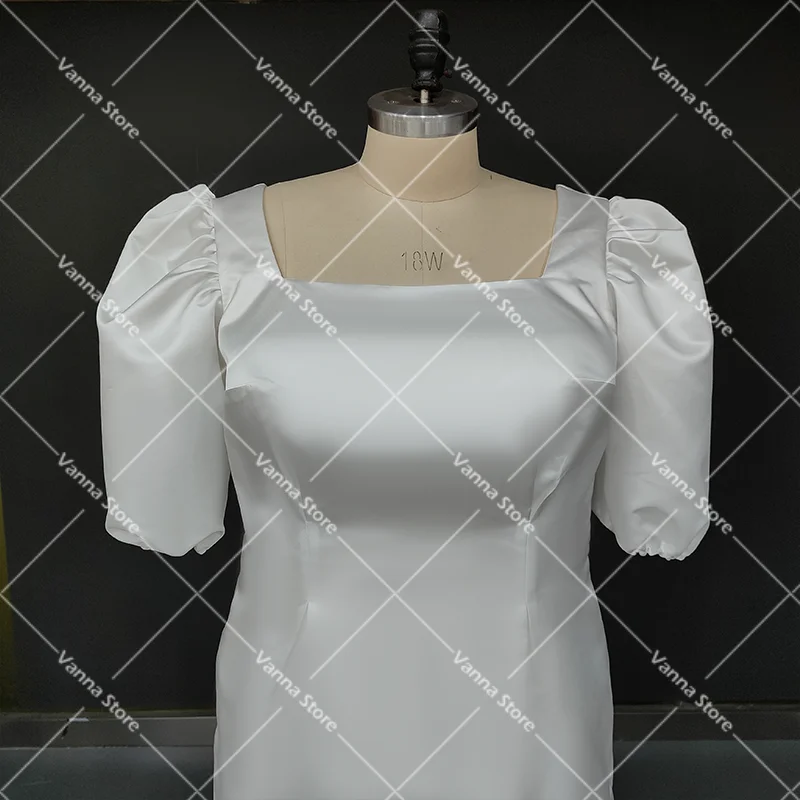 Mini Short Lantern Sleeves Elopement Micro Wedding Dress Customized Simple Ruched Above Knee Square Neck Plus Size Bridal Gowns