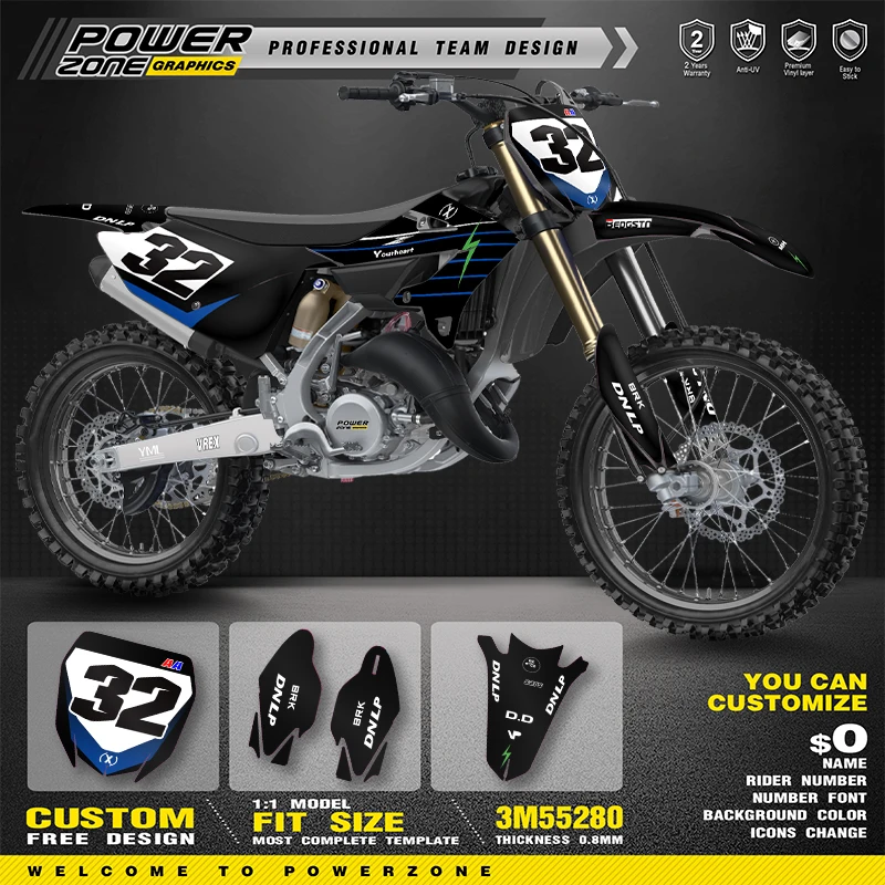 

PowerZone пользовательские графические наклейки для 3M, комплект наклеек для YAMAHA 22-24 YZ 125 250 2022 2023 2024, наклейки для мотоциклов 06