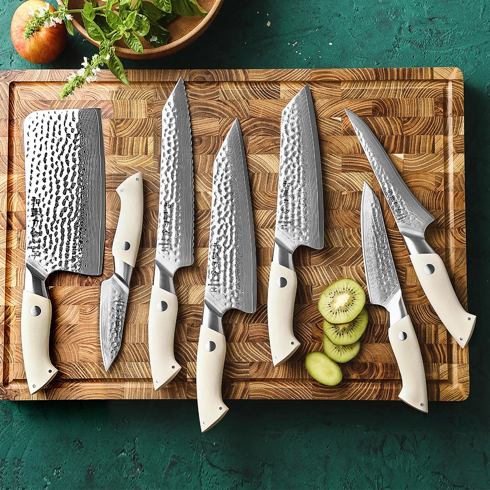 HEZHEN 7PC Knife Set Chef Knife 67 Layers Damascus Steel Kitchen Santoku Knives Cooking Tools Cutlery