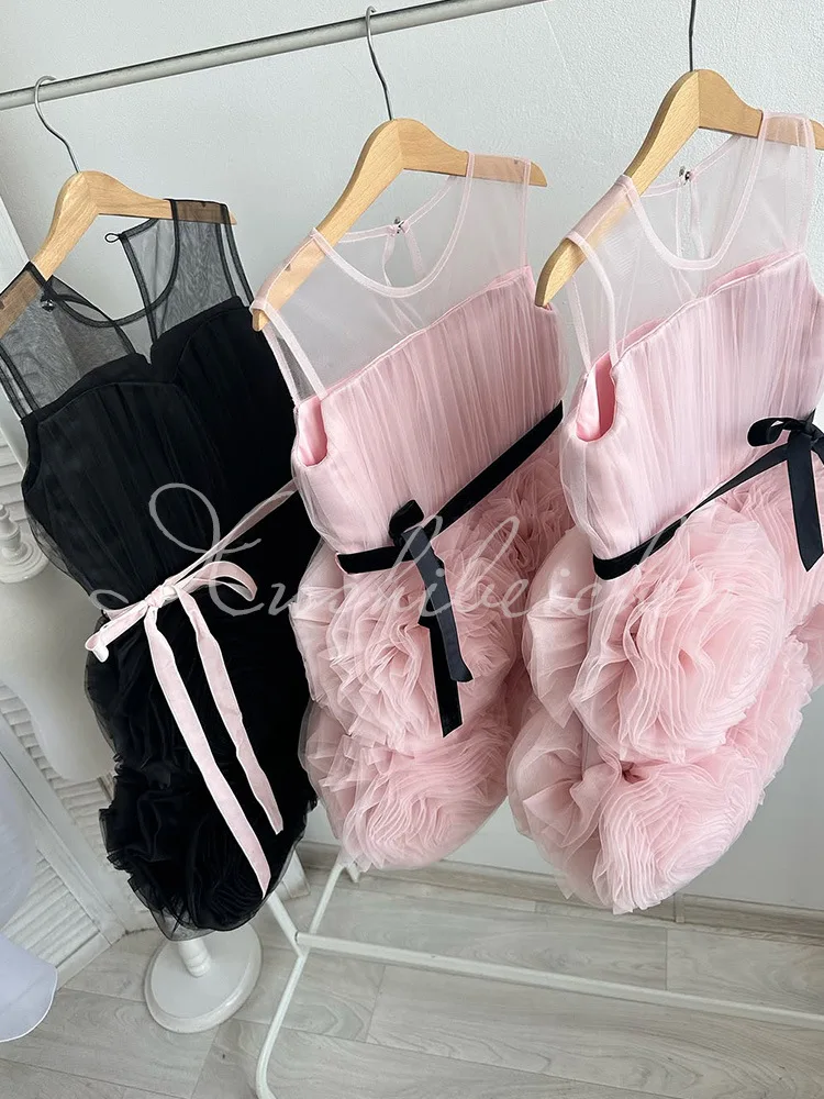 فساتين فتاة الزهور للأطفال الصغار بفيونكة الزهور من التول فساتين التواصل الأول لأعياد الميلاد وهدية الكريسماس وحفلات الزفاف وأعياد الميلاد #5