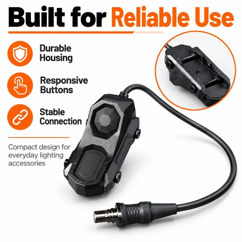 Portable AXON Remote Pressure Rat Tail Switch, Dual Mode Button, 2.5mm Cable for Compatible Flashlight Light Fittings