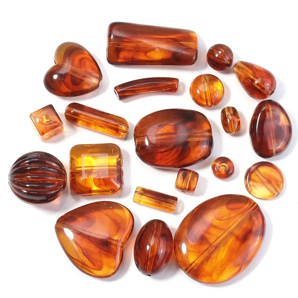 10-100pcs/Lot Square Heart Tube Round Amber Color Acrylic Beads Loose Spacers Beads for DIY Jewelry Making Bracelets Pendant
