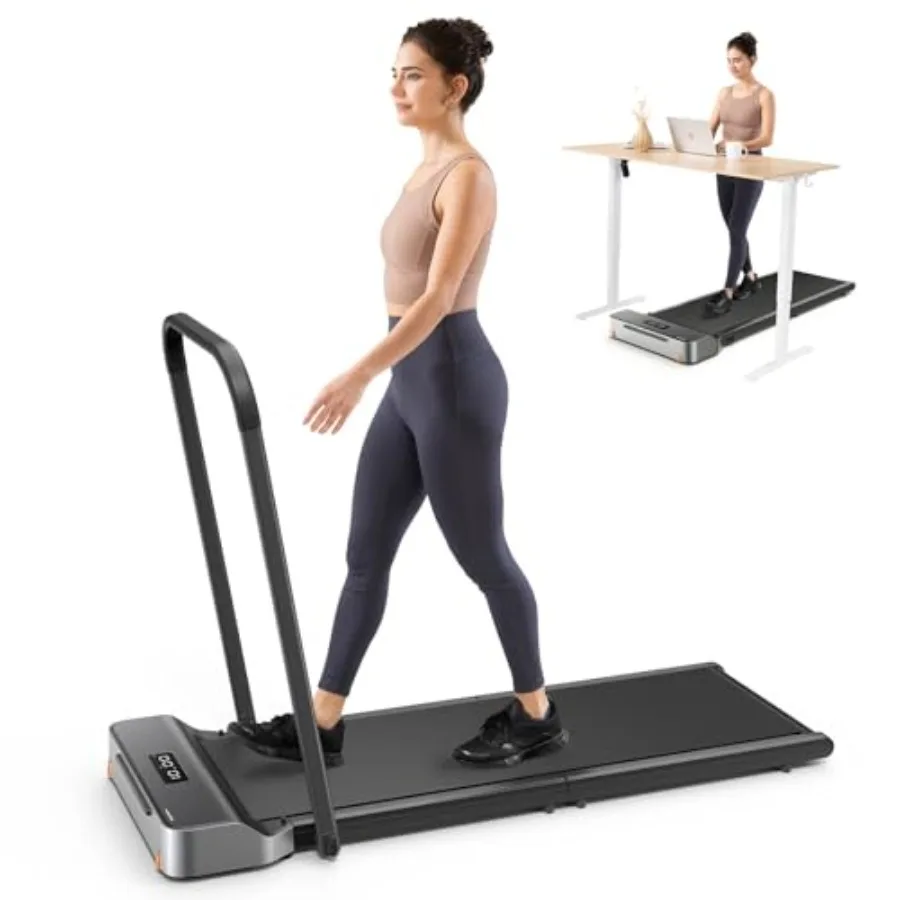 

Складная беговая дорожка под стол с ручкой для дома и офиса, компактная, с адаптивным контролем скорости, черная, идеальна для