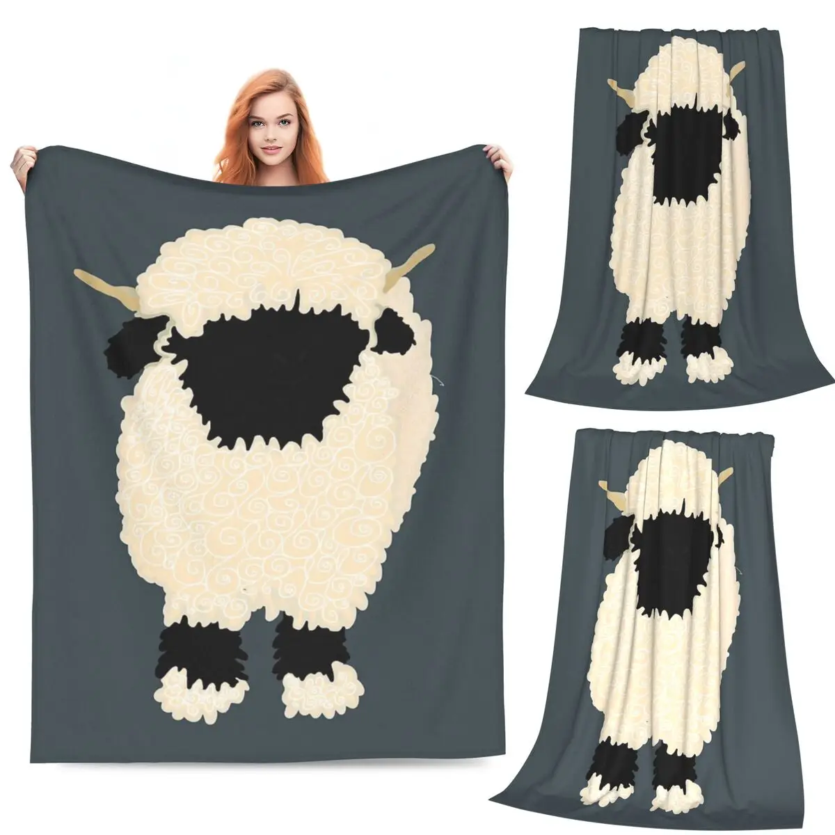 Black Nose Valais Sheep Blankets Flannel Sofa Portable Throw Blankets for Home Bedroom Office Throws Bedspread Quilt