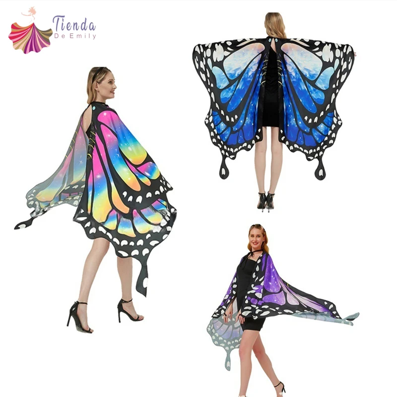 Women Butterfly Wings Shawl For Adult Colorful Halloween Costume Wing Cape Cloak Party Favors Props Fairy Ladies Dance Dress-Up