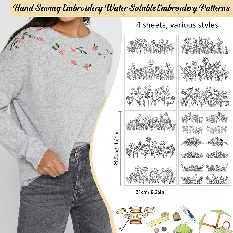 

Water Soluble Stabilizer Embroidery Patterns, Stick And Stitch Embroider Paper Wash Away, Flower Floral Butterfly Designs