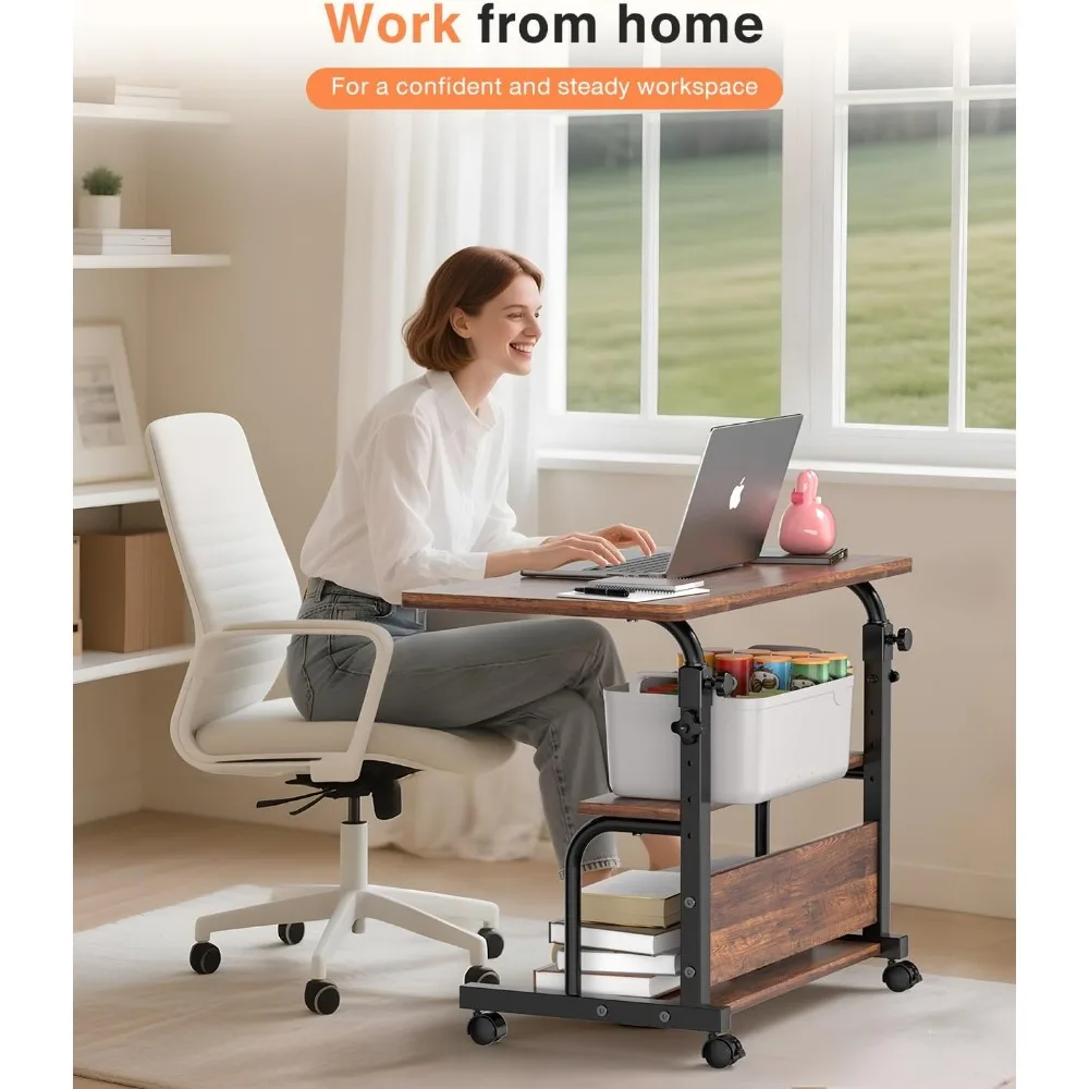 Compact Mobile Desk with Adjustable Height and Storage for Compact Home Offices