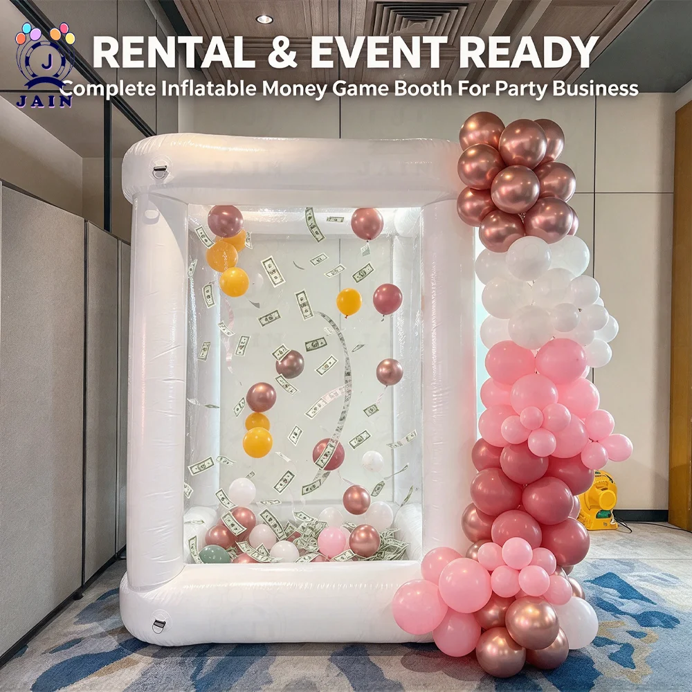 White Inflatable Cash Cube Booth Money Grabber Game Machine Portable Inflatable Money Booth for Carnival Party Rental