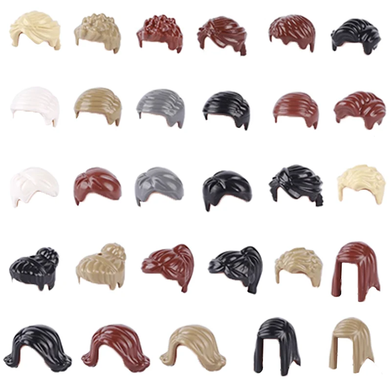 MOC Building Block Accessories Long Hair Ball Head Horse Tail Boys Girls Hair Style Figure Decoration Gift Toy Kid Bricks O030