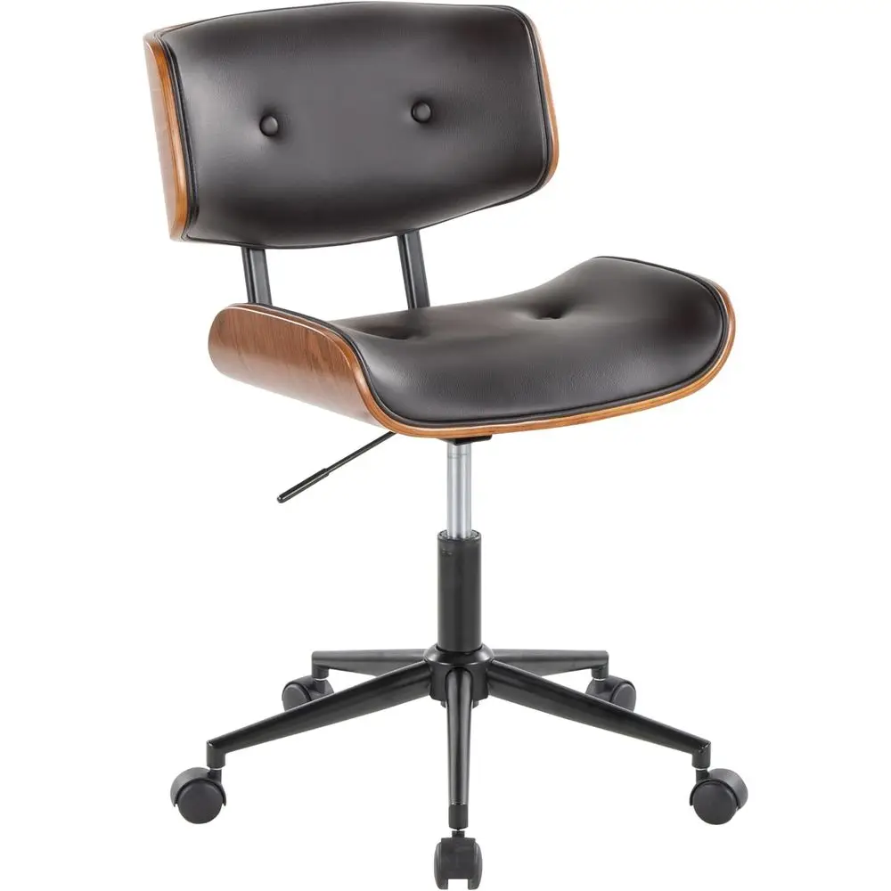 

Swivel Walnut Wood and Auxiliary Leather Task Chair, Century-Ern Adjustable Office Seat