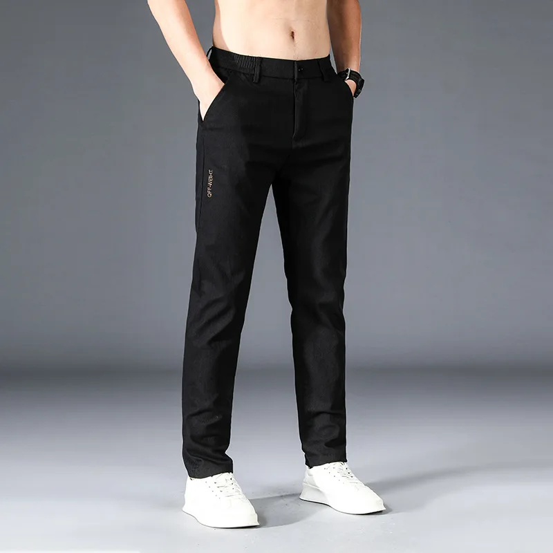 模造牛パンツ男性春と秋のトレンドストレートレッグパンツビジネスカジュアルパンツ男性成人紳士快適なルーズ