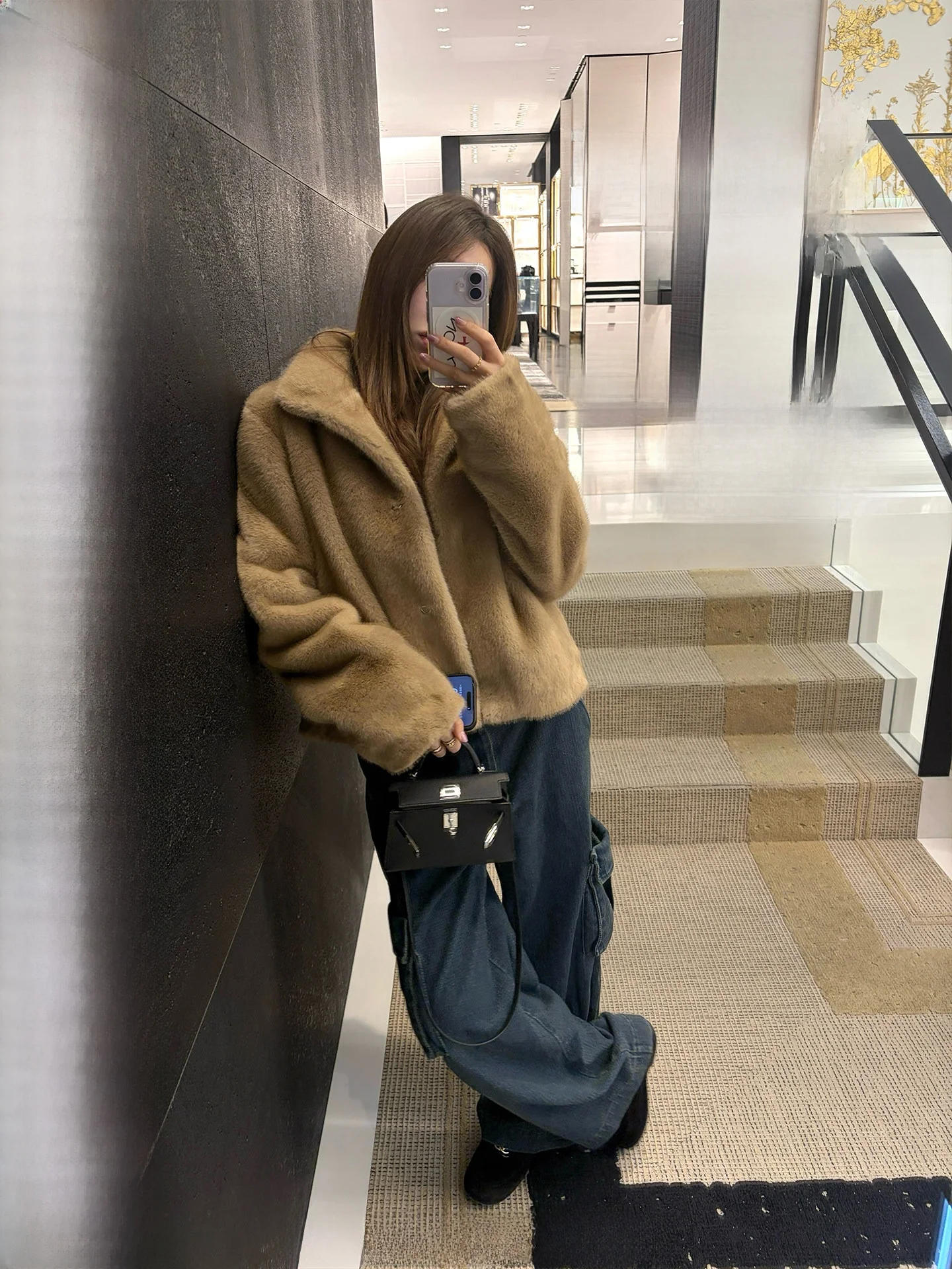 

Ranwear Smooth Plu Rabbit Fur Collar Jaet Women's Warmth Synthetic Fur Coat Eco-friendly Faion Outerwear Coat