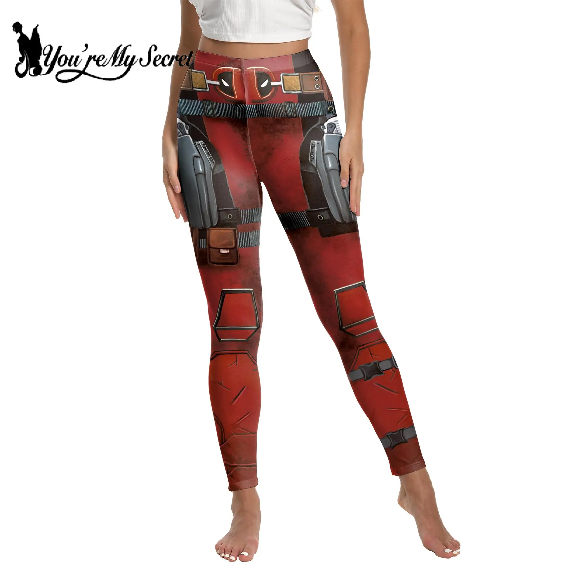 

[You're My Secret] Deadpool Cosplay Wolverine Print Leggings for Woman Elastic Pants Tights Female Trousers Slim Fitness Bottom