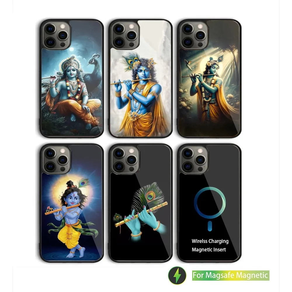 Indian God Lord Krishna Phone Case For iPhone 15,14,13,12,11,Plus,Pro,Max Mini Magsafe Magnetic Wireless Charging