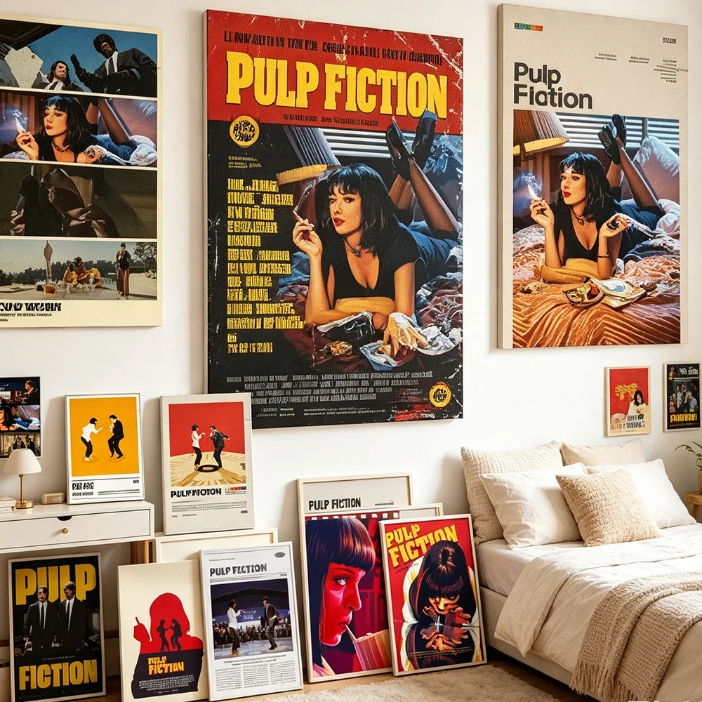 Vintage Pulp Fiction Movie Poster Art Prints Retro Mia Wallace Wall Decor for Room Aesthetic Canvas Painting for Home Decoration