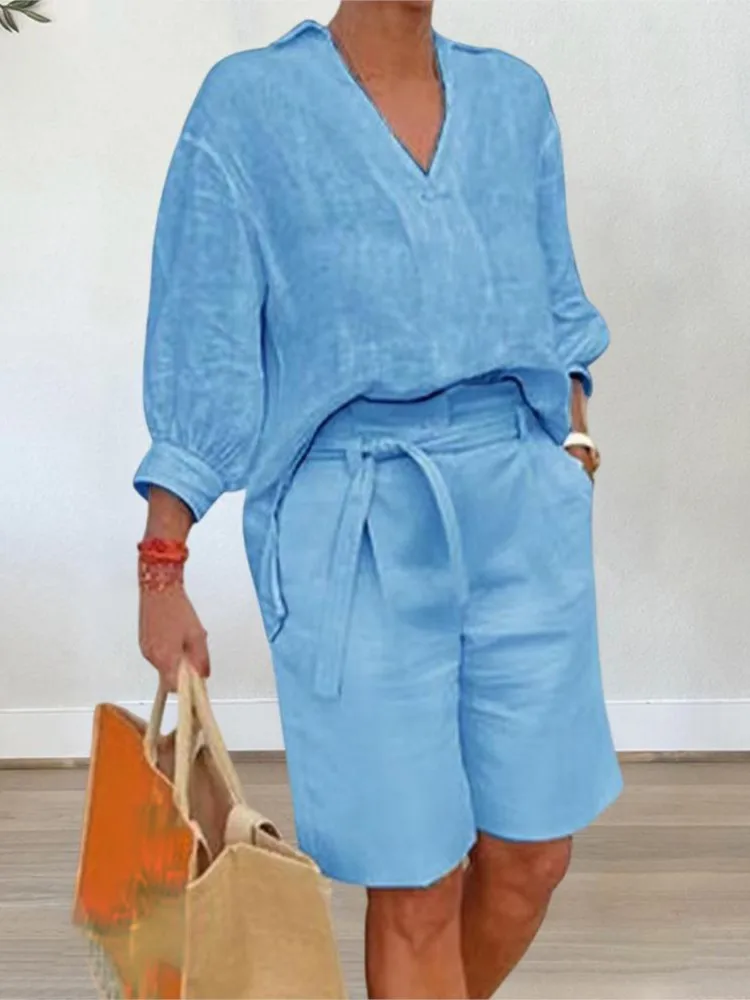 

Women's Fashion Casual Suit Spring Summer Solid Top Pants 2 Piece Set Female Elegant Loose Office New Sets For Woman