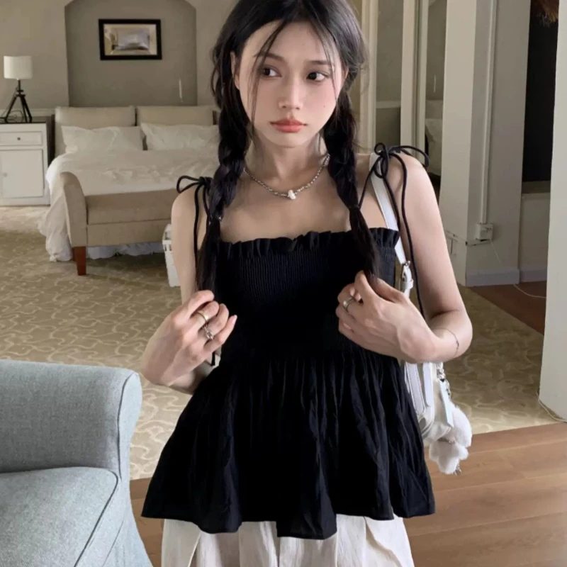 Sexy Tank Top Bow Halter Crop Tops Women Summer Folds Camis Backless Camisole Casual Bandage Tee Female Sleeveless Cropped Vest image 4