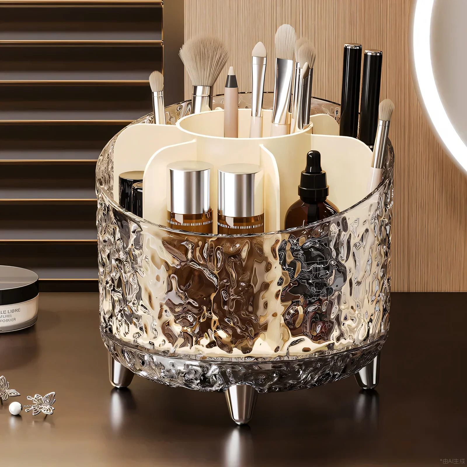 Turn dust-proof makeup brush storage cylinder dresser desktop pen bucket lipstick eyeshadow rack