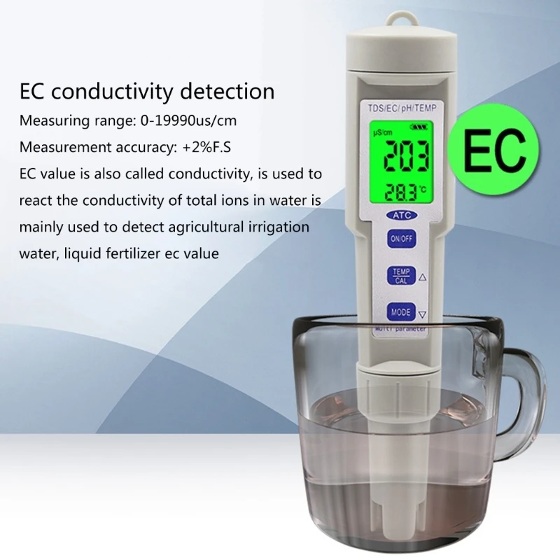 

Portable 4 in 1 pH Meter Backlit LCDDisplay High Accuracy Digital Tester for Water & Food Simple Operation Versatile pH Meter