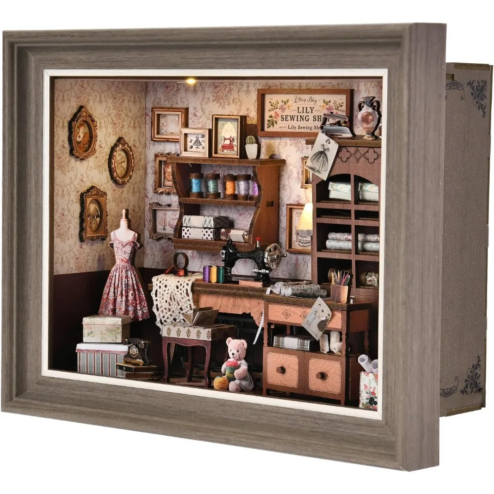 

Illuminated 3D Wooden Puzzle Kit: DIY Miniature Bookshelf with LED Switch and Wall Mount Frame for Beginners