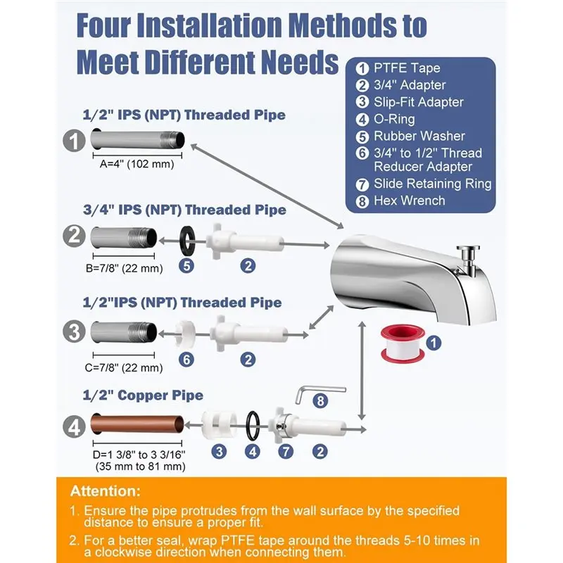 A11E-Universal Bathtub Tub Spout With Diverter, Fits 1/2