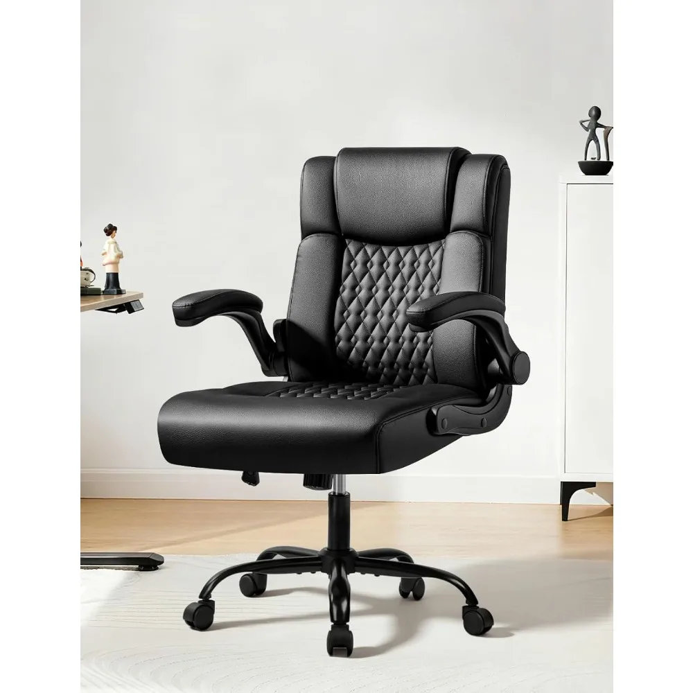 

Office Chair, PU Computer Desk Chair with Ergonomic Back Support, Small Office Desk Chairs with Wheels and Flip-up Armrest.
