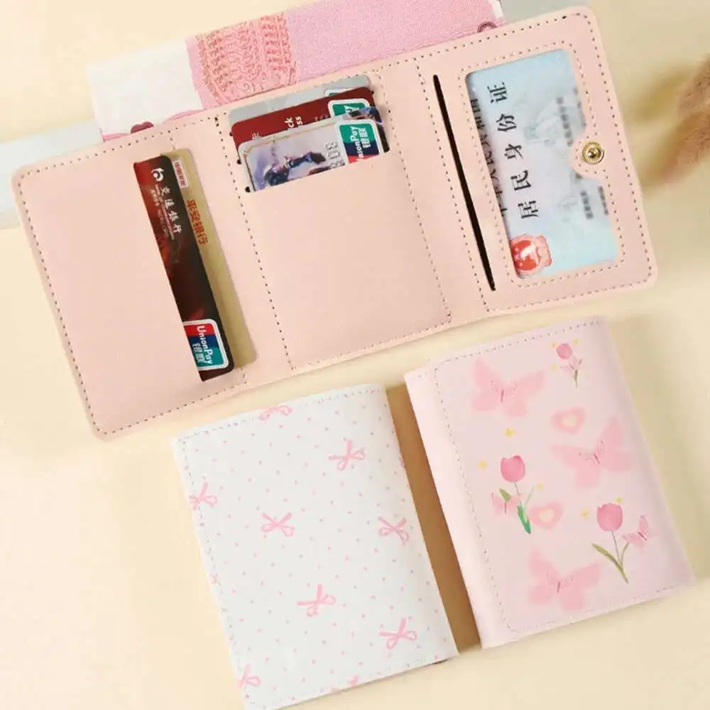 New Cute Bow Wallet Women Sweet Pink Color Style Ral Purse Holder For Girl Portable Travel Cash Coin Photo Card Bag woman sac