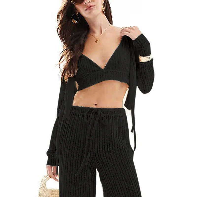 Women\'s Linen Homewear Two-Piece Set Chic New Spring Casual Loose Long-Sleeved Cardigan Tops Long Pants Thin Pajama Suits