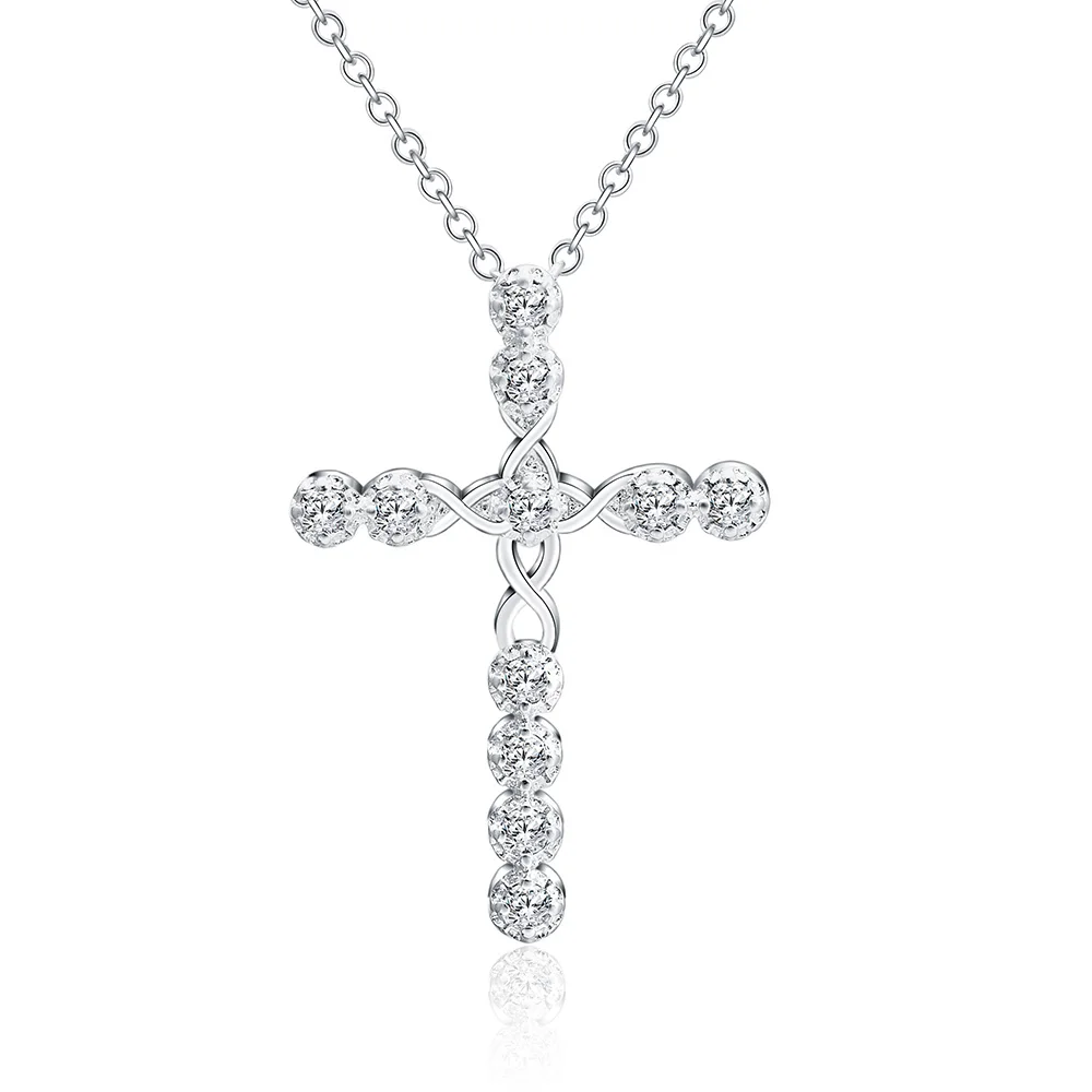 Andara 925 Sterling Silver Pendant Necklace Cross Zircon Crystal Fashion Jewelry Gift