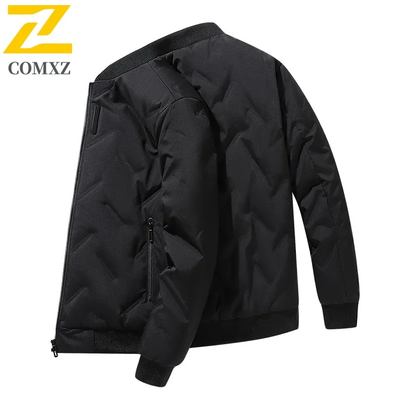 COMXZ Men Down Jacket Classic Baseball Collar Outdoor Working Windproof Coat White Duck Down Hiking Lightweight Winter Garment