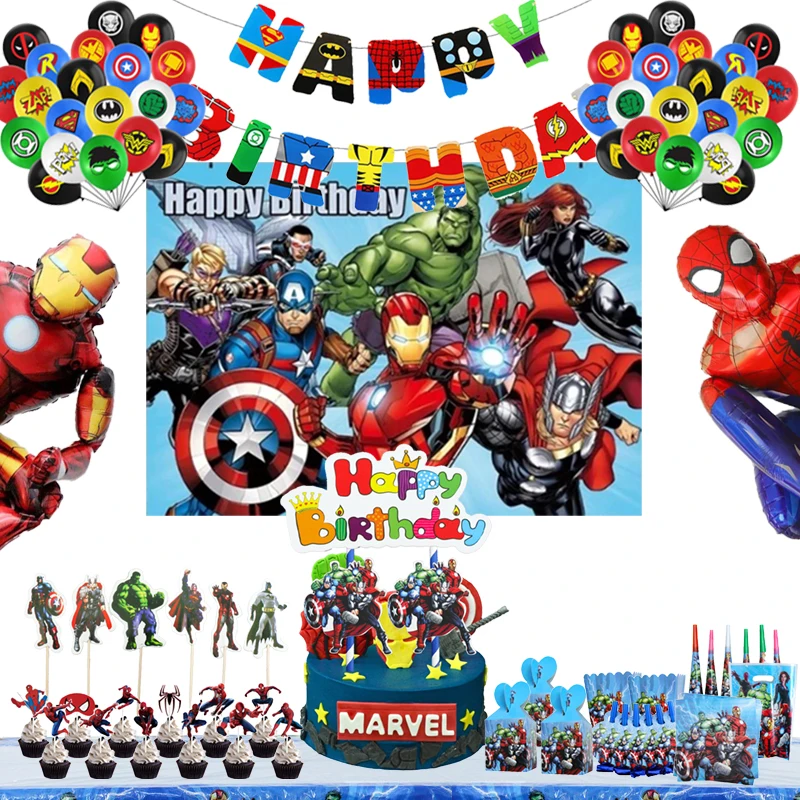 The Super Hero Marvel Birthday Party Decorations Paper Tableware Banner Backdrop Cake Topper Deco Balloon Party Supplies for Boy