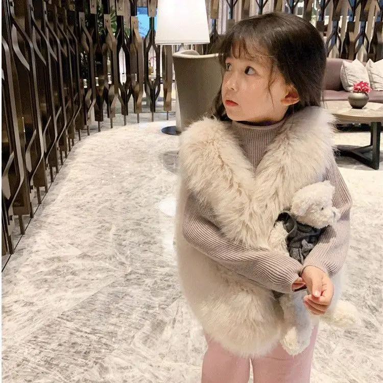 New Furry Vests for Children Faux Fur Waistcoats for Baby Girls Outerwear Vest and Shoulder Top Versatile and Trendy