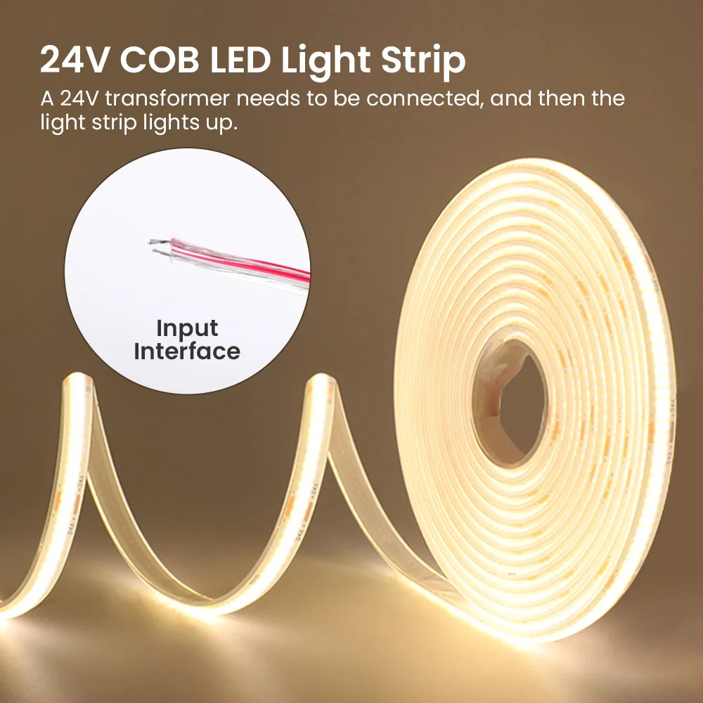 IP68 Waterproof COB Led Strip Light 12V 24V Flexible LED Tape with Adhesive 320LED/m RA90 High Density Liner Lighting for Home