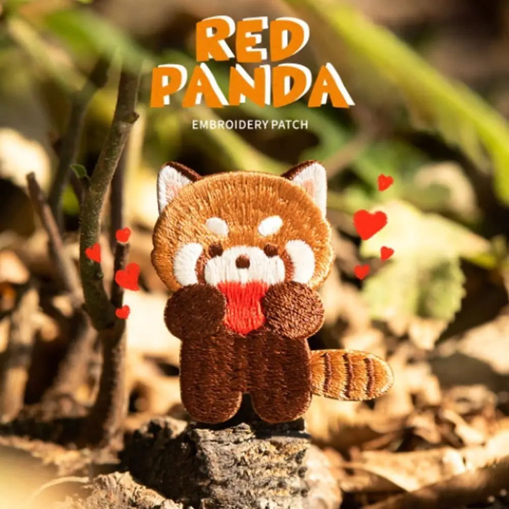 Cute Red Panda Embroideried Patches for Girls Bag Iron On Patches Small Glue Sticker for Kids Clothes Hairclip Designer