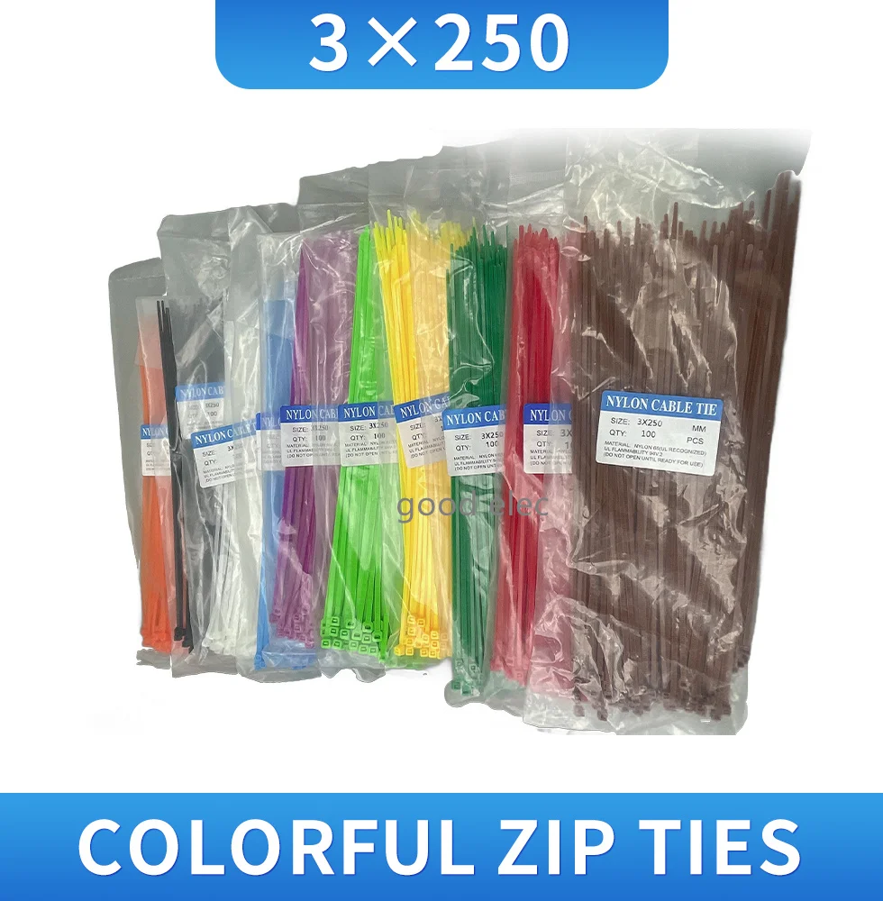 100pcs  3* 250mm Self-locking nylon cable ties color optional / plastic cable straps o