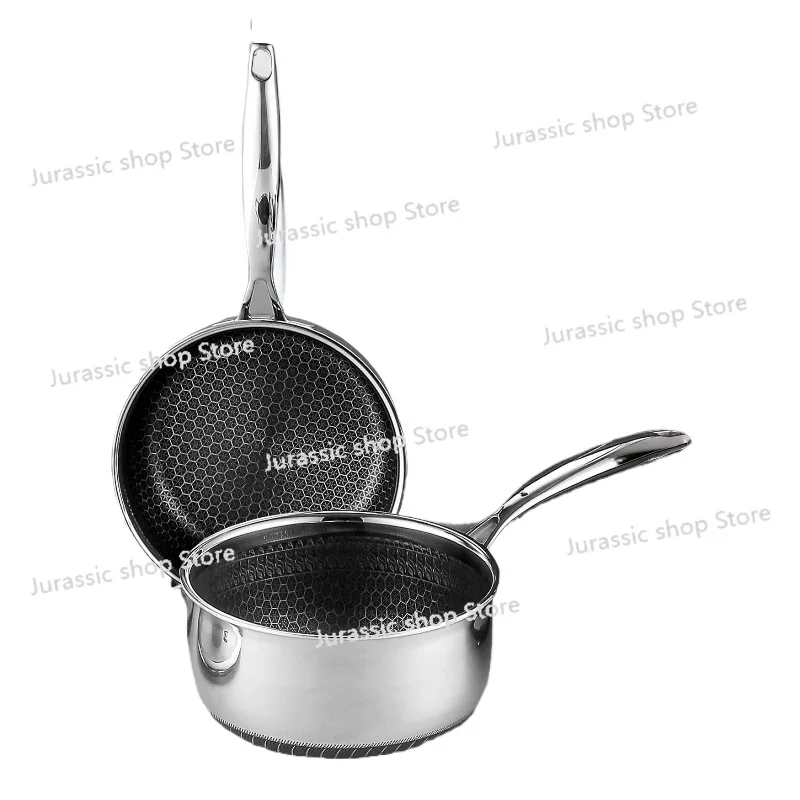 

Hybrid Cookware Set w/ Lids Stainless Steel Wok Kitchenware 3-ply Stainless Steel Honeycomb Non Stick Cookware Set