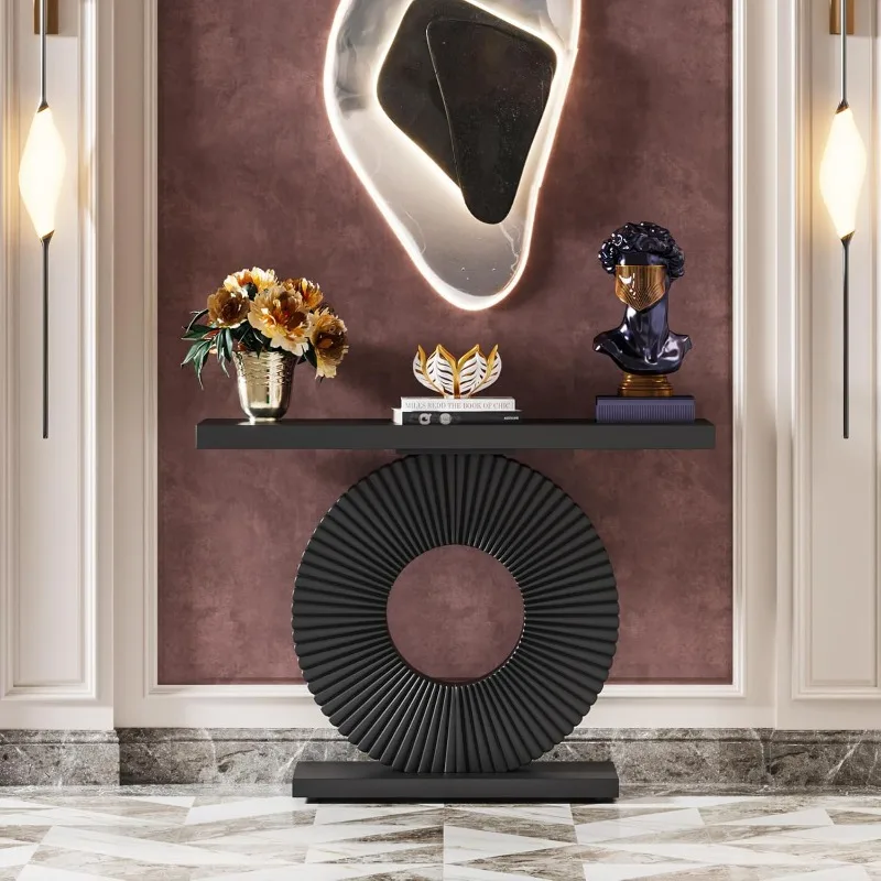 Mesa de console moderna Tribesigns com base geométrica, mesa de entrada de madeira de 40 polegadas, mesa de sofá estreita longa,