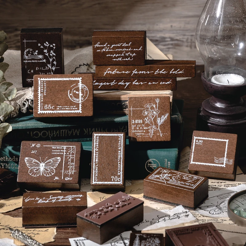 Vintage Postage Stamps For Scrapbooking Junk Journal Decorative Crafting Supplies Plant Butterfly Flower Hobby DIY Wood Seals