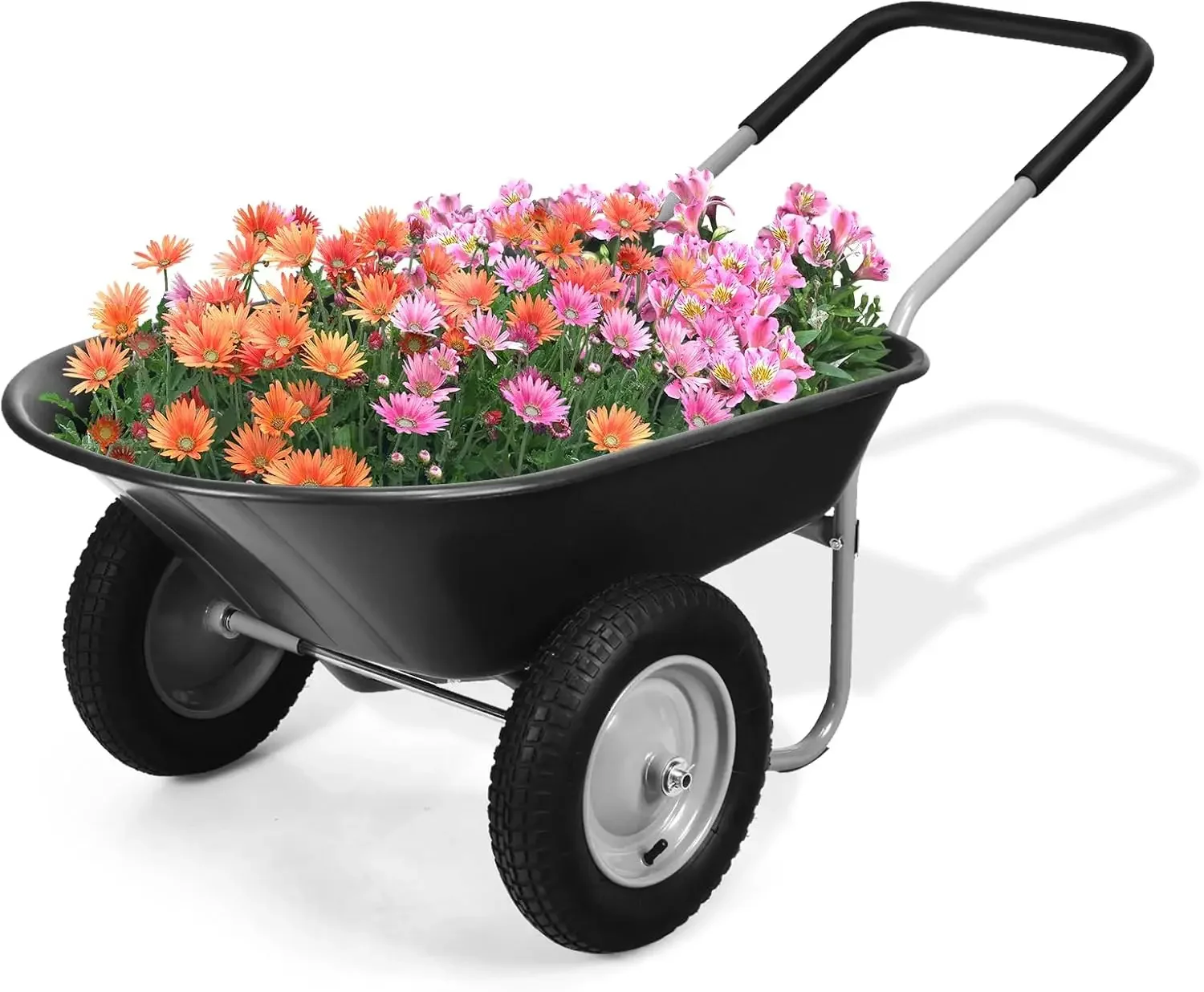 Dual-Wheel Wheelbarrow, Home Utility Garden Cart, Large Heavy Duty Yard Cart for Gardening, Lawn, Farm, Construction Sites, 330