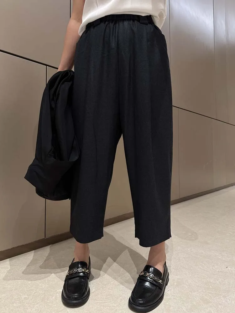 

Повседневные шерстяные брюки для мамы с эластичной резинкой на талии, свободный крой Harlan Sle, повседневные брюки восьминадцати длины для женщин, дышащая кожа...