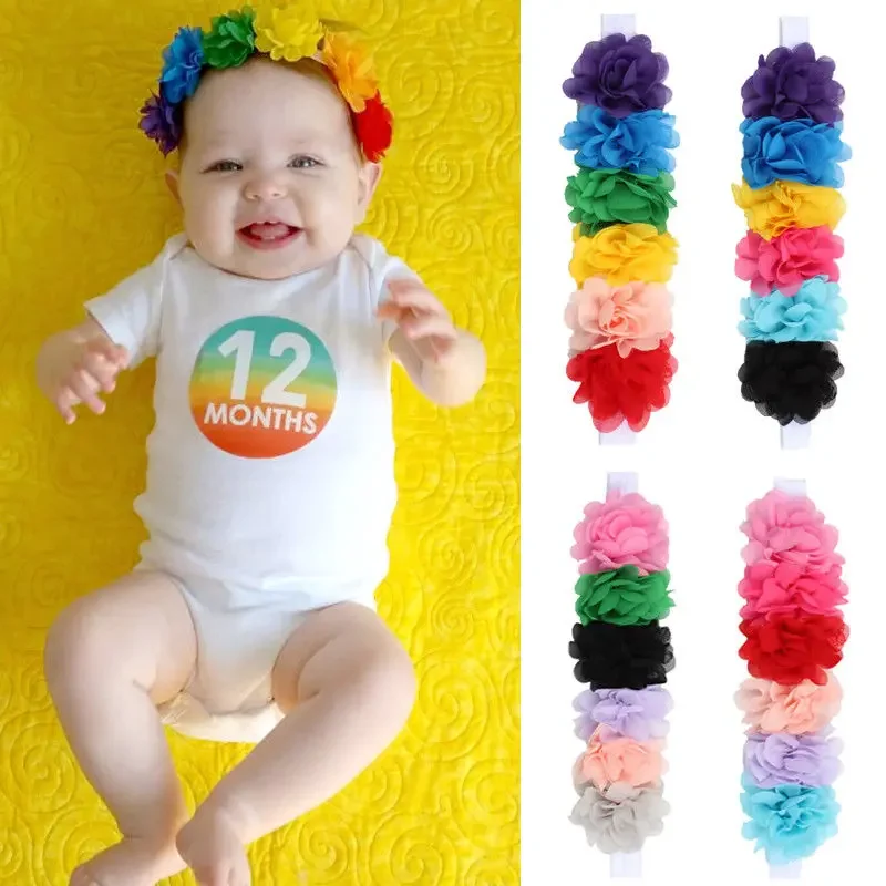 

1PCS Fashion Mini Chiffon Flower Newborn Kids Girls Toddler Flower Headband Elastic Rainbow Colorful Children Headwear