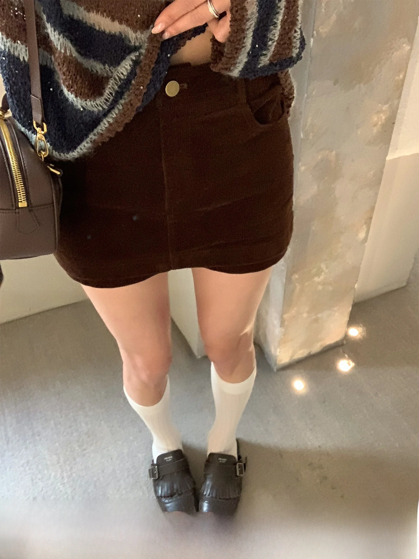 

GV Big Brother Corduroy Texture Double Layer Anti-Light Semi-Body Skirt Pants Casual Women's Pants Natural Waist Button Closure