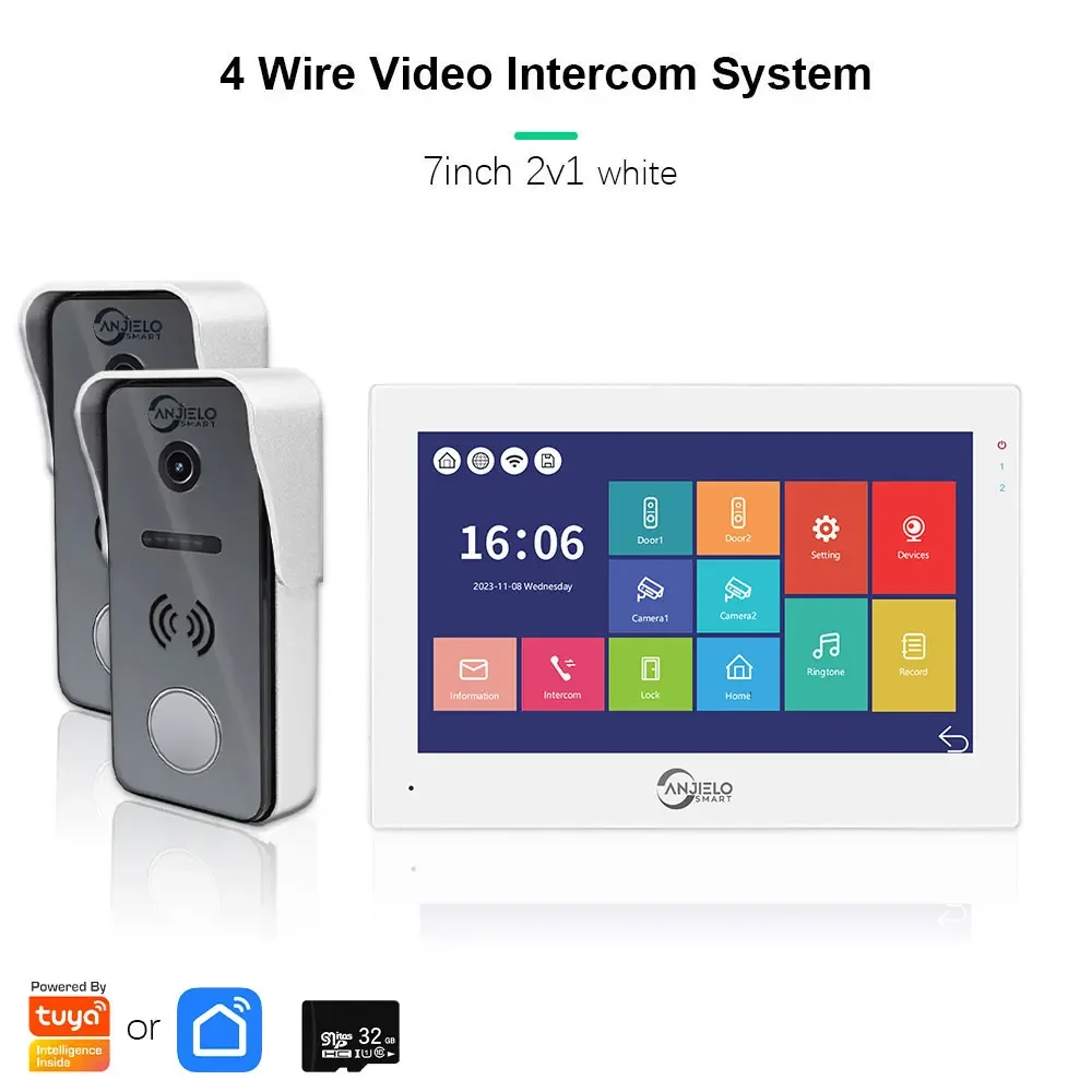 

Anjielo 1080P Tuya умный дверной звонок видеодомофон для дома 7-дюймовый монитор видеофон защита безопасности