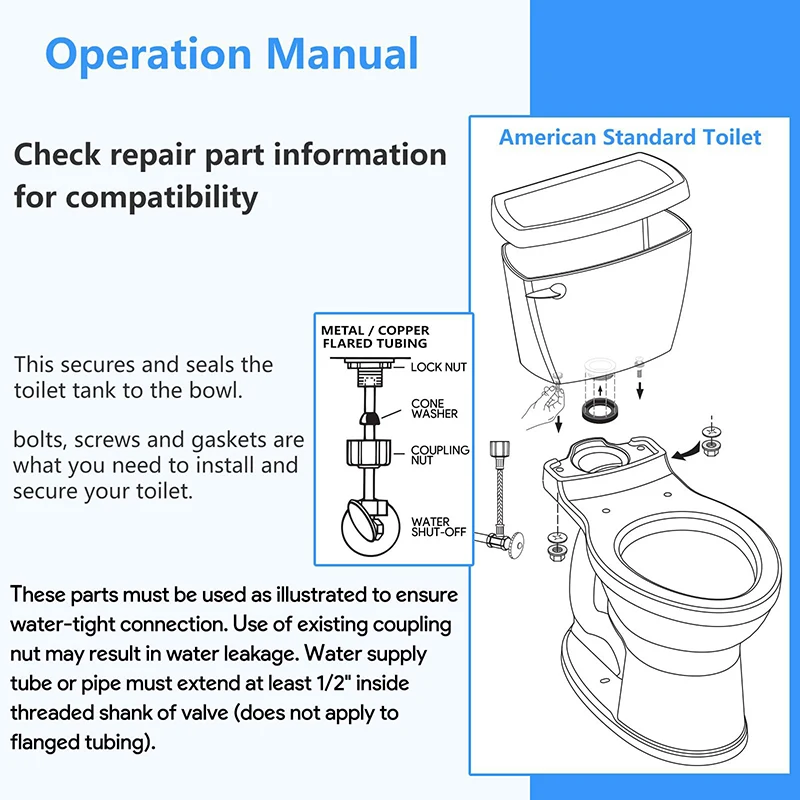 Kit précieux de remplacement de toilette de 3 pouces, compatible avec la toilette AS738756-0070A standard américaine précieux au joint A de cuvette